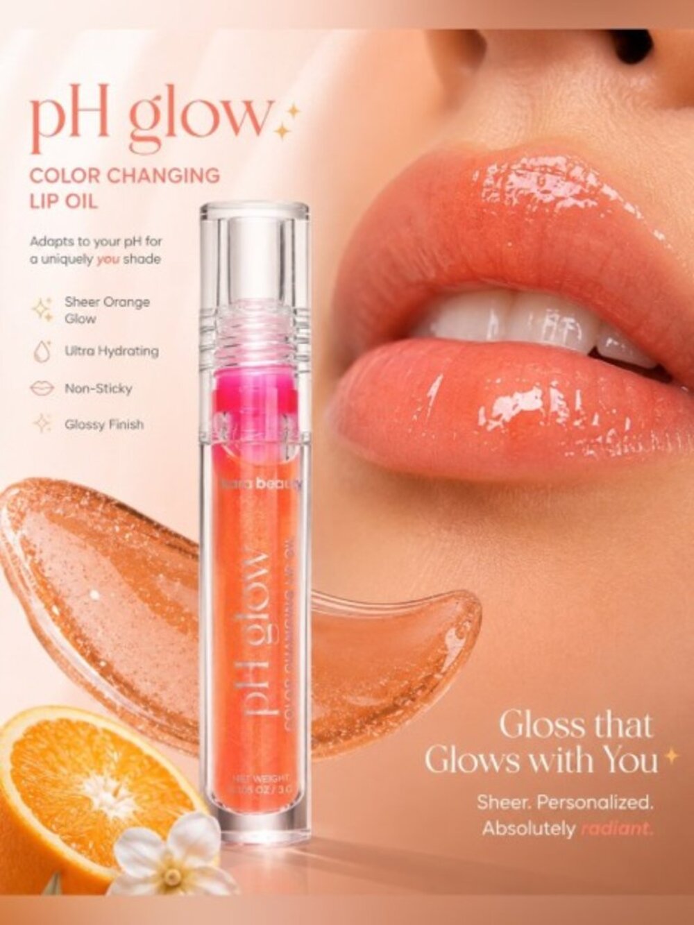 Kara Beauty pH glow Color Changing Lip - Oil Sheer Orange Hydrating Lip Oil